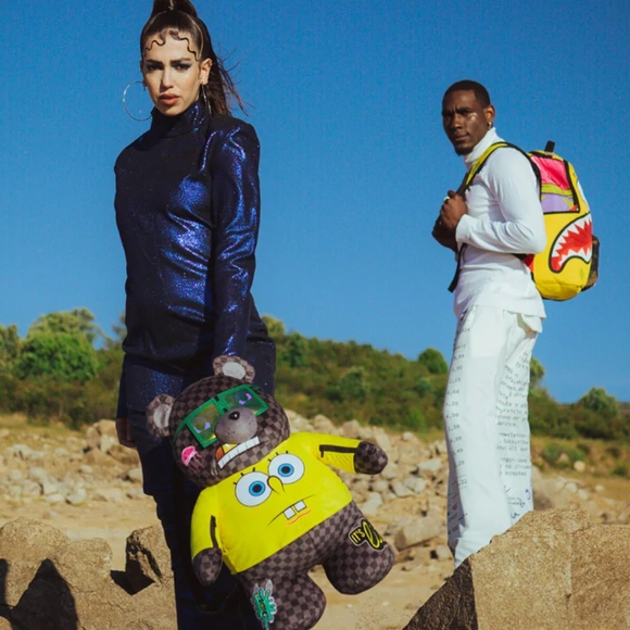 🩷SPRAYGROUND🩷😊 Spongebob😊 SquarePants Money Bear Backpack,grey checker pants - Picture 3 of 15